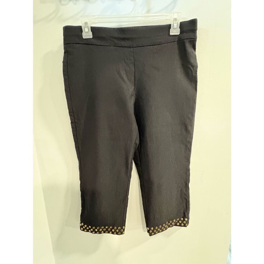 Courtenay Black Stretch Capri Pants with Gold Accent Studs